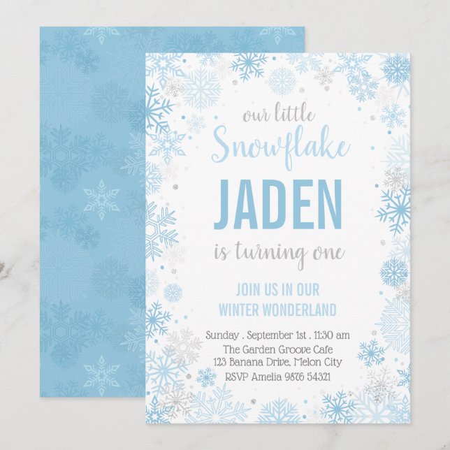 Invitation Notre Petit Flocon De Neige | Jour du premier anni (Devant / Derrière)
