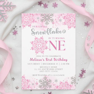 Invitation Notre petit Flocon de neige rose Argent d'hiver An