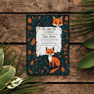 Invitation Notre Petit Fox Cub Orange Forest Feuilles Anniver