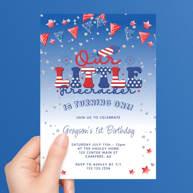 Invitation Notre petit garçon Firecracker 1er anniversaire (Créateur téléchargé)