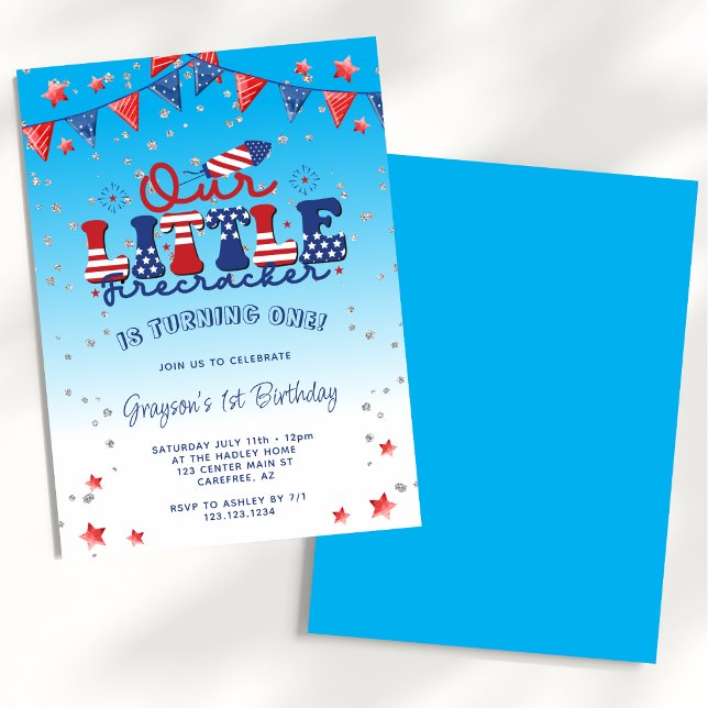 Invitation Notre petit garçon Firecracker Boy Blue 1er annive (Créateur téléchargé)