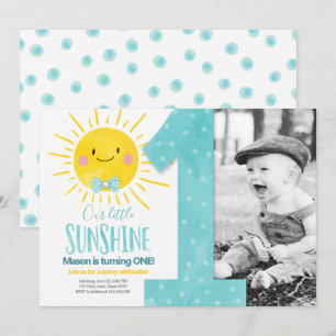 Invitation Notre petit garçon Sunshine Blue Bow premier anniv
