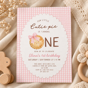 Invitation Notre petit gâteau rose à carreaux pour le premier