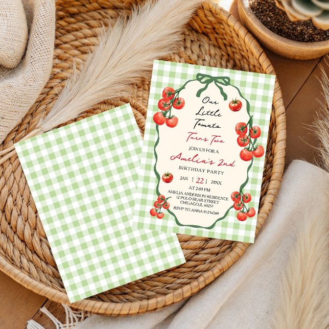 Invitation Notre petit gingham rouge tomate fête ses deux ans (Créateur téléchargé)