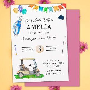 Invitation Notre petit golfeur Chariot rose Enfants Golf Anni