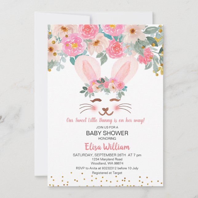 Invitation Notre petit lapin est en chemin baby shower (Devant)