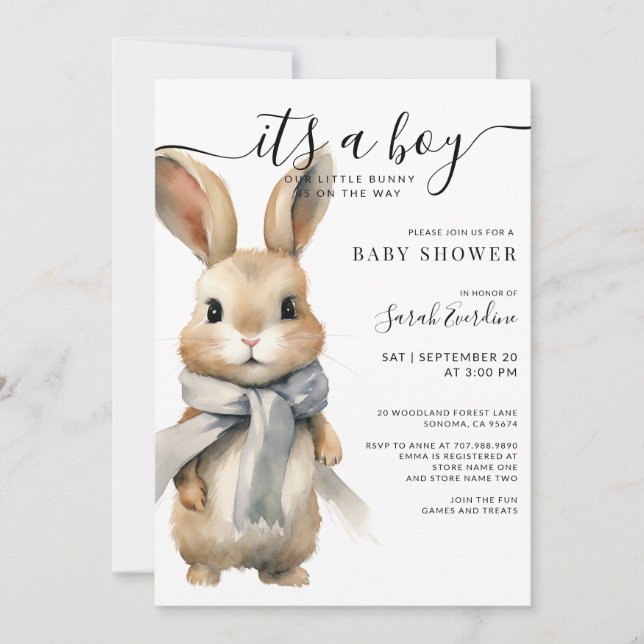 Invitation Notre Petit Lapin Est Sur Le Chemin Du Baby shower (Devant)
