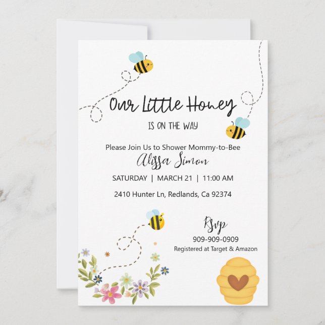 Invitation Notre Petit Miel Abeille Baby shower À Thème (Devant)