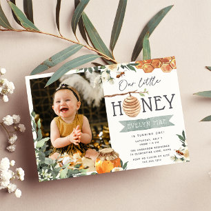 Invitation Notre petit miel Bee Thème Photo Anniversaire