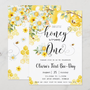 Invitation Notre petit miel est UNE abeille Florale 1er anniv