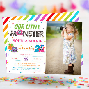 Invitation Notre petit Monster mignon photo rose Anniversaire