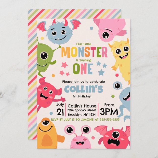 Invitation Notre petit monstre a un an (Devant / Derrière)