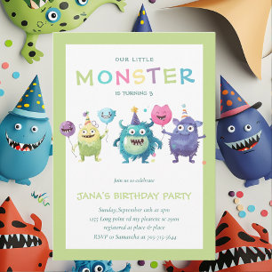 Invitation Notre petit monstre   Trois monstres colorés