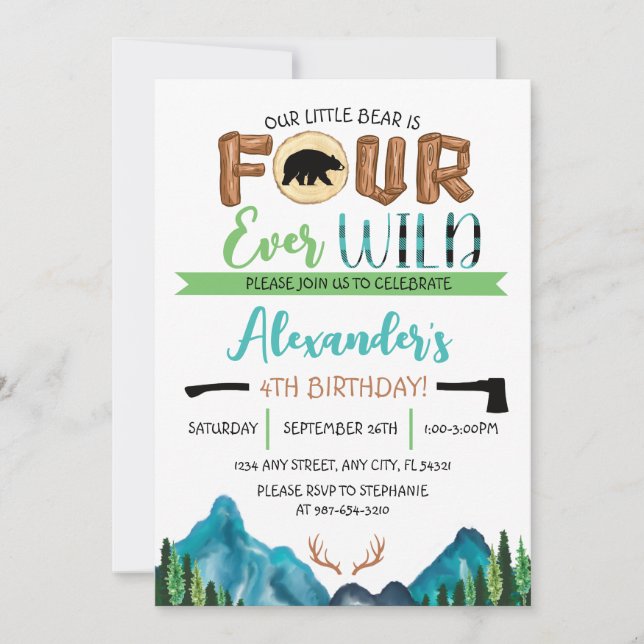 Invitation Notre petit ours a quatre ans pour toujours annive (Devant)