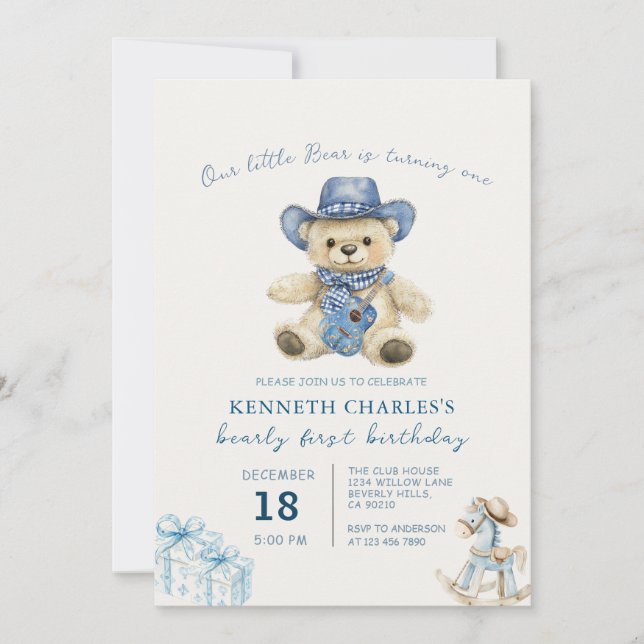 Invitation Notre petit ours fête son premier anniversaire (Devant)