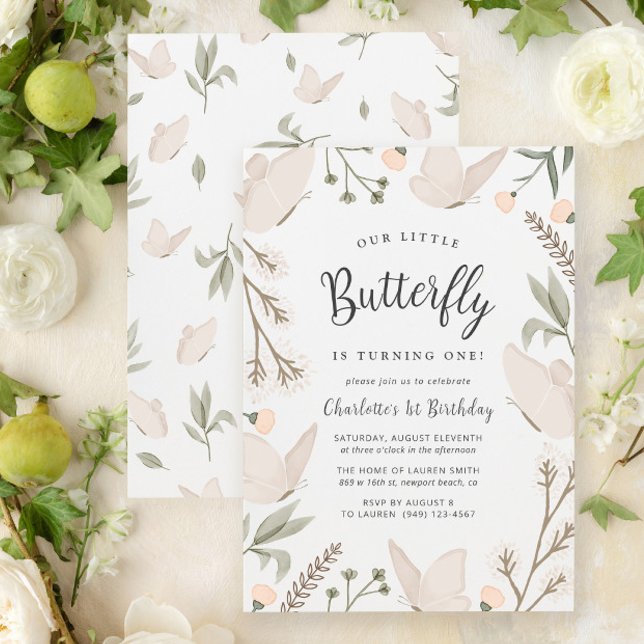 Invitation Notre Petit Papillon 1er Anniversaire Mignonne Aqu (Easily personalize this sweet baby shower invitation with your unique details)