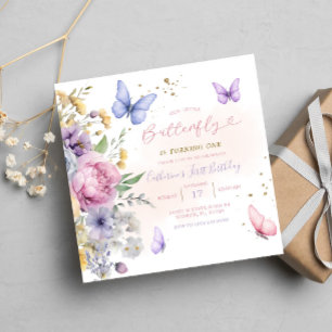 Invitation Notre petit papillon rose Fleur sauvage 1er annive