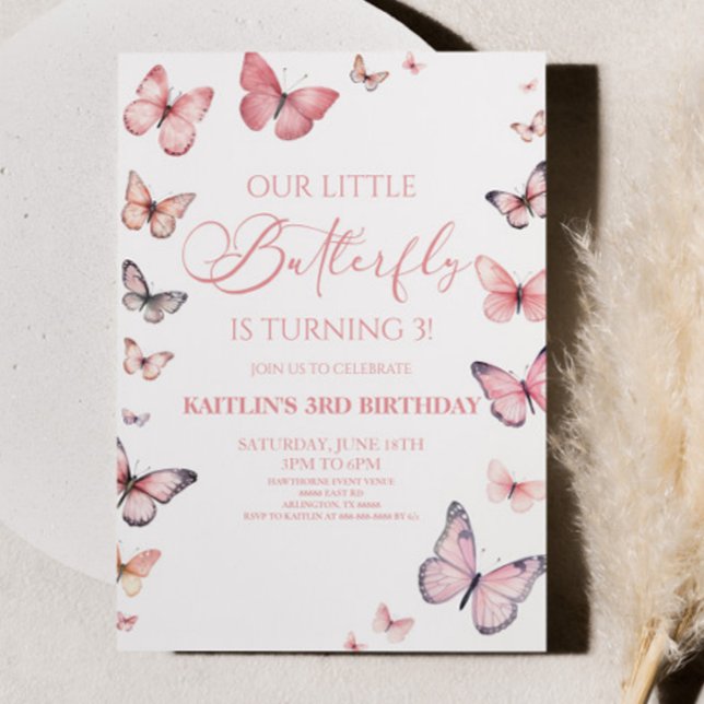 Invitation Notre Petit Papillon Soft Rose Anniversaire (Créateur téléchargé)