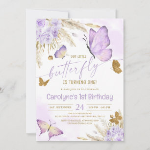 Invitation Notre petit papillon violet Boho Anniversaire