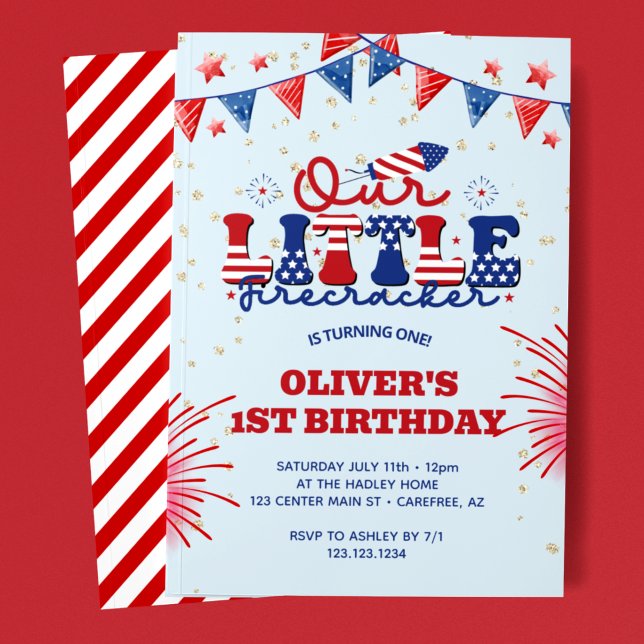 Invitation Notre Petit Pétard Bleu 1er Anniversaire (Créateur téléchargé)