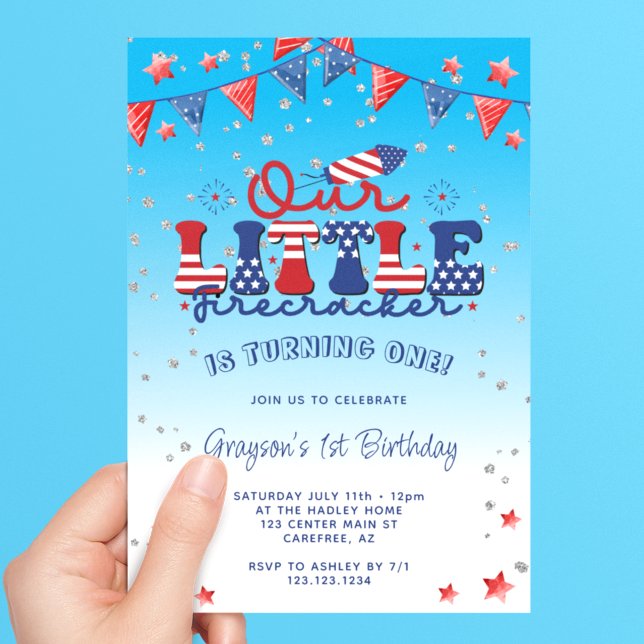 Invitation Notre petit pétard bleu 1er anniversaire (Créateur téléchargé)