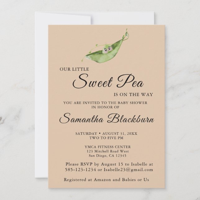 Invitation Notre Petit Pois Doux Sur Le Chemin Baby shower In (Devant)