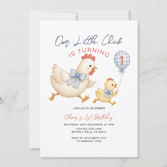 Invitation Notre Petit Poussin Fête Son Premier Anniversaire  (Devant)