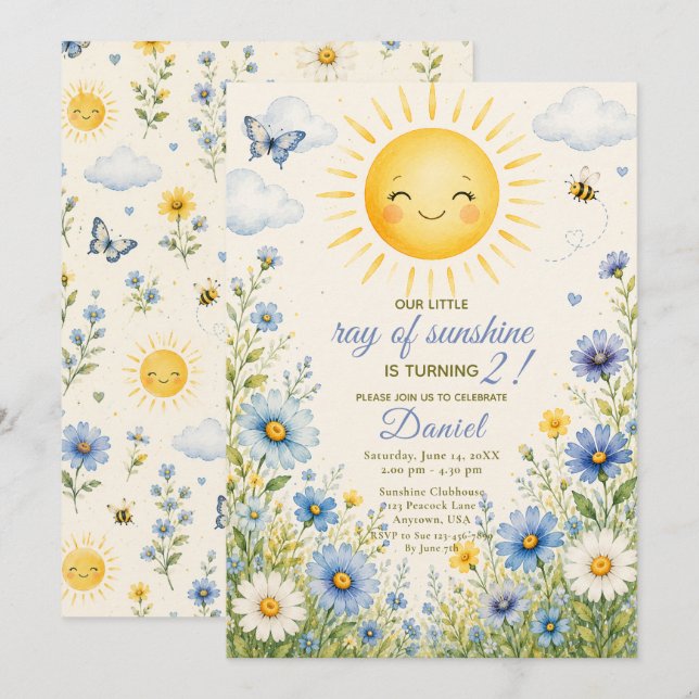 Invitation Notre Petit Rayon de Soleil 2e Anniversaire (Devant / Derrière)