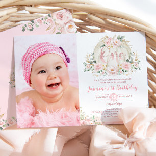 Invitation Notre petit Rose Citrouille Gold Blush Floral Anni