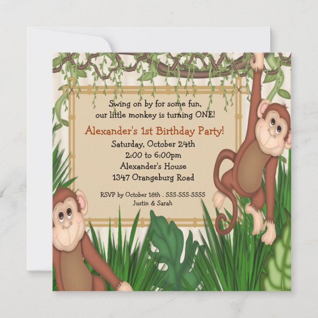 Invitation Notre petit singe premier anniversaire (Devant)