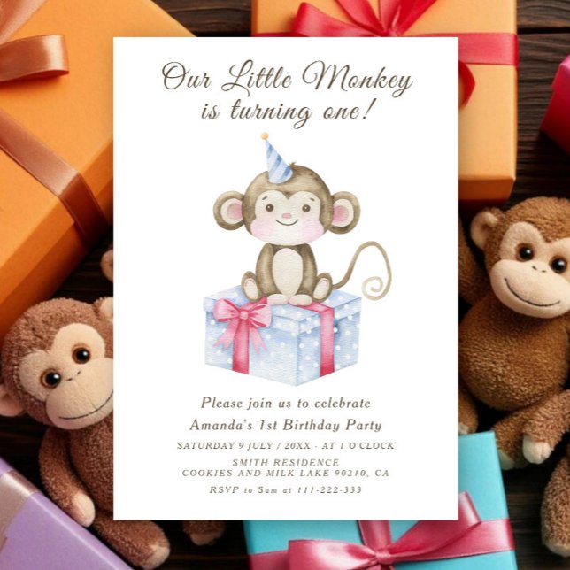 Invitation Notre petit singe premier anniversaire  (Créateur téléchargé)