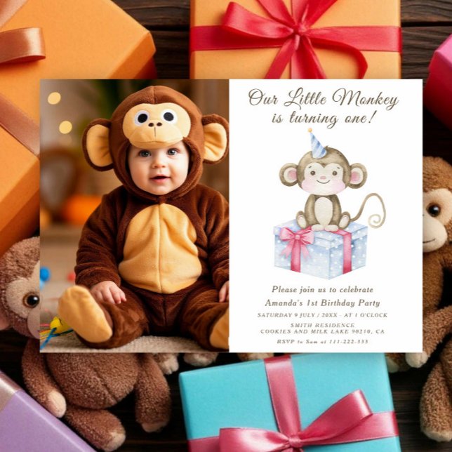Invitation Notre petit singe premier anniversaire  (Créateur téléchargé)