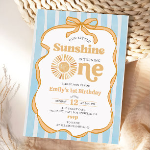 Invitation Notre petit soleil bleu Gingham 1er anniversaire