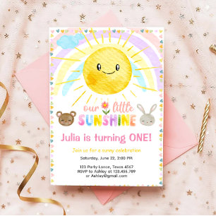 Invitation Notre Petit Soleil Cute Girl Rose Premier Annivers