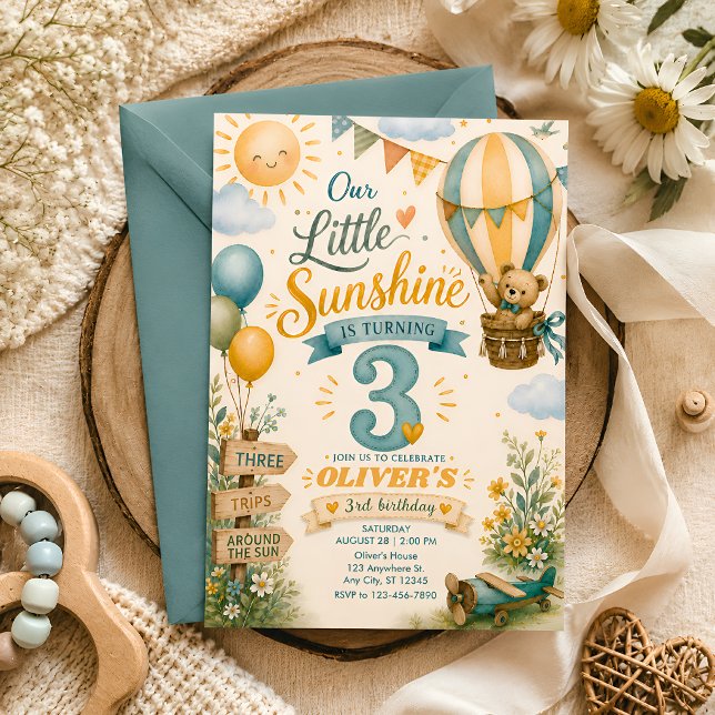 Invitation Notre Petit Soleil Fait Trois Ans Montgolfière (Créateur téléchargé)