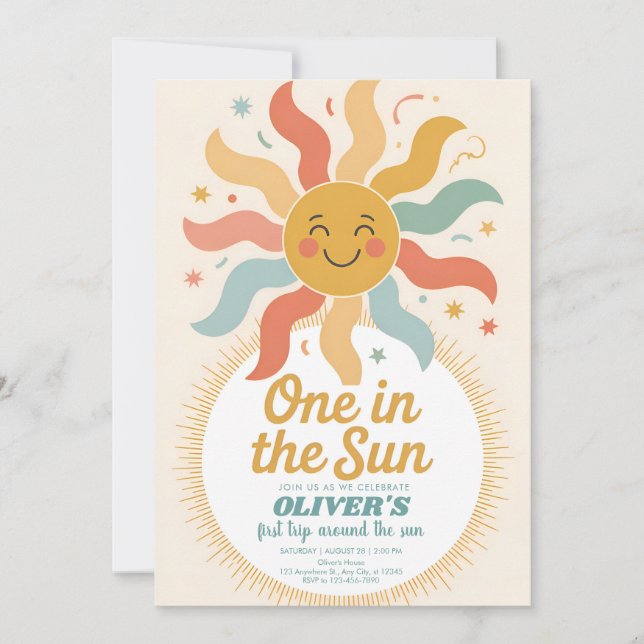 Invitation Notre Petit Soleil Fête Son Premier Anniversaire (Devant)