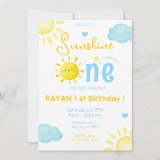 Invitation Notre Petit Soleil Garçon Bleu 1er Soleil Annivers