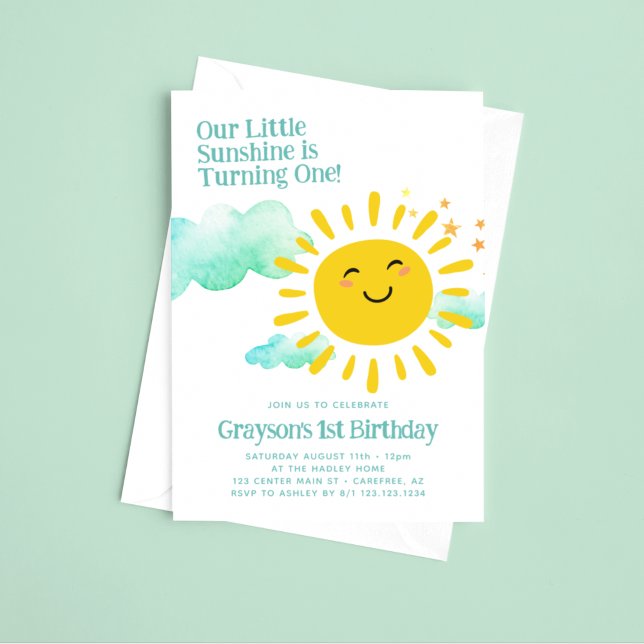 Invitation Notre Petit Soleil Moderne 1er Anniversaire (Créateur téléchargé)