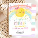 Invitation Notre petit soleil Rainbow Girl premier anniversai<br><div class="desc">► Une belle invitation pour Anniversaire de Little Sunshine, idéale pour les fêtes en plein air! Les belles couleurs pastel et le soleil ensoleillé correspondent à n'importe quel style de fête! Comprend une conception de dos motif rayé rose correspondant. Conçu pour correspondre à notre collection de thème Bow Sunshine. ►...</div>