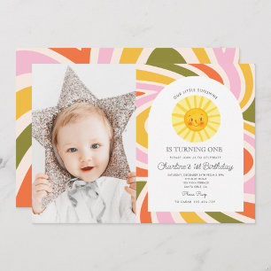Invitation Notre Petit Soleil Rétro Arc-en-ciel Premier Anniv