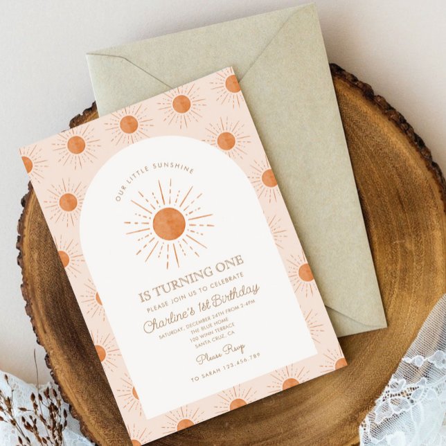 Invitation Notre Petit Soleil Soleil Rétro Minimal 1er Annive (Créateur téléchargé)