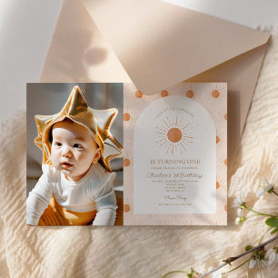 Invitation Notre petit Sunshine Sun Retro Minimal 1er Anniver
