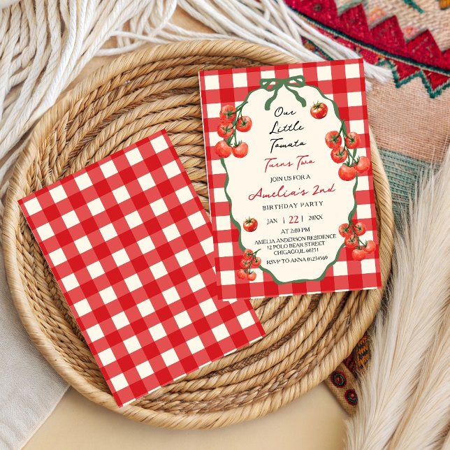 Invitation Notre petit Tomato Red Gingham fête ses deux ans (Créateur téléchargé)