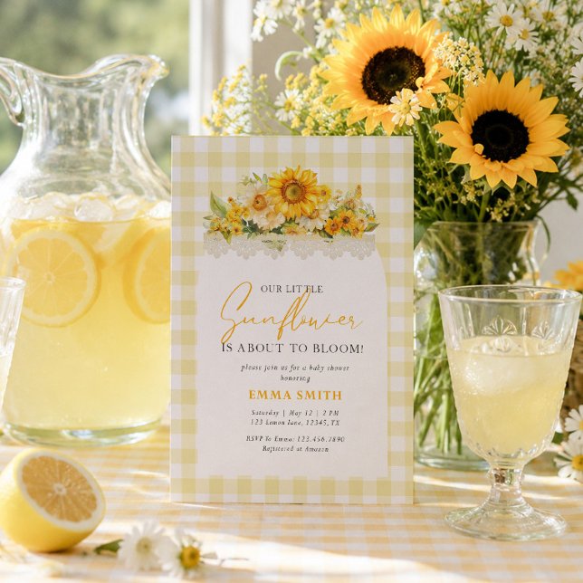 Invitation Notre Petit Tournesol Gingham Jaune (Créateur téléchargé)