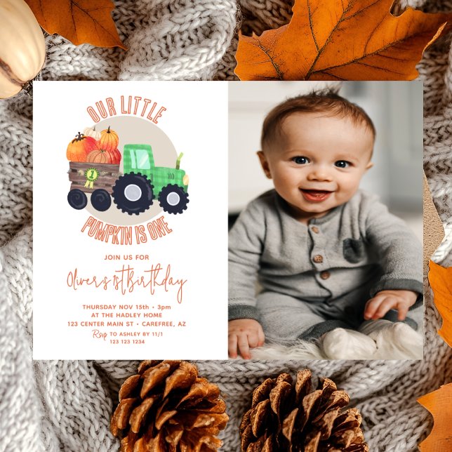 Invitation Notre petit tracteur Citrouille 1ère photo d'anniv (Créateur téléchargé)