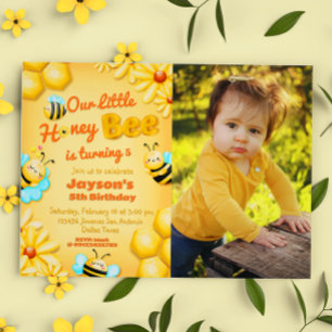 Invitation Notre petite abeille au miel Anniversaire avec pho