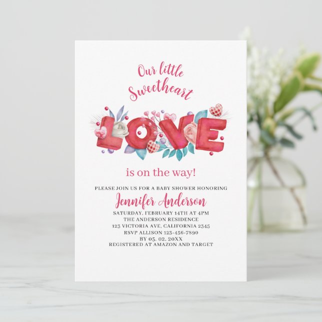 Invitation Notre petite amoureuse est sur le chemin du baby s (Debout devant)