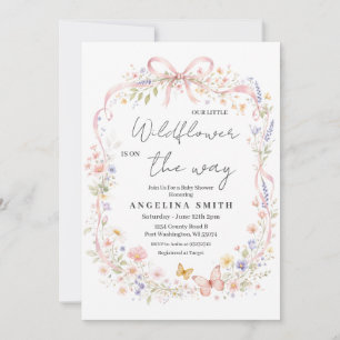 Invitation Notre petite Baby Shower papillon fleur sauvage 