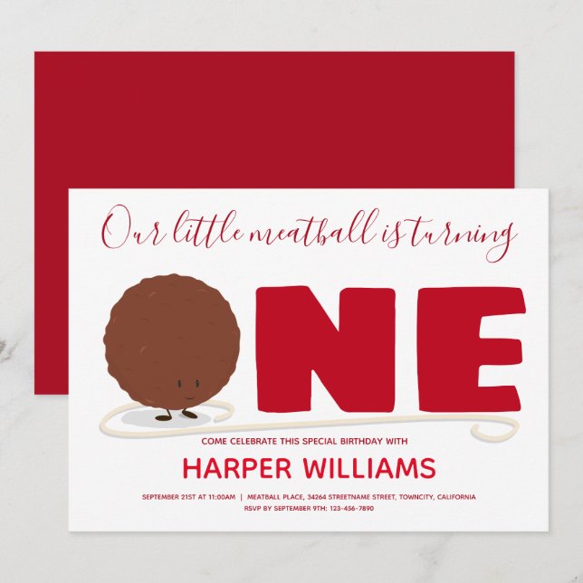 Invitation Notre Petite Boule De Viande À Un Premier Annivers (Devant / Derrière)