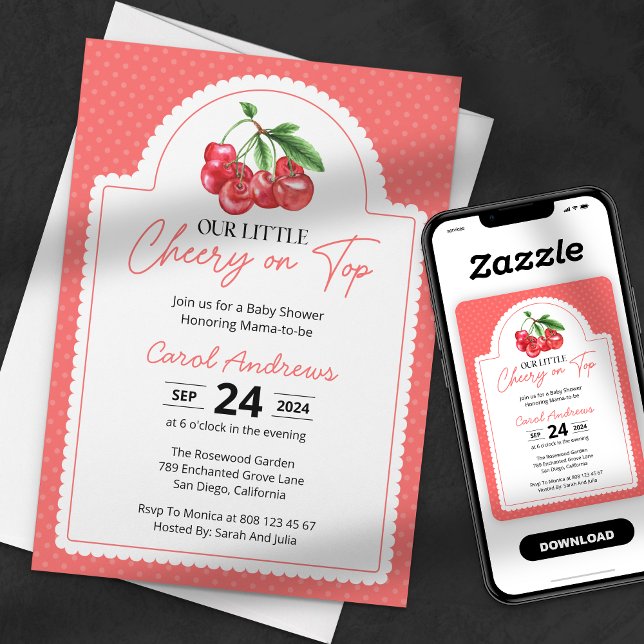Invitation Notre petite cerise sur le Baby shower bébé fille  (Créateur téléchargé)